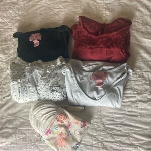 Motherhood Maternity Women's Tops - Black, White, and burnt orange color